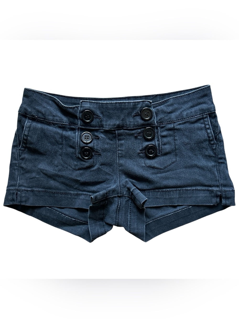 Y2K Style Black Denim Sailor Button-up Low Rise Mini Shorts